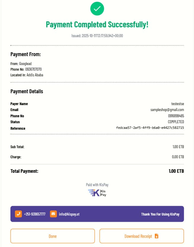 KisPay Payment Receipt