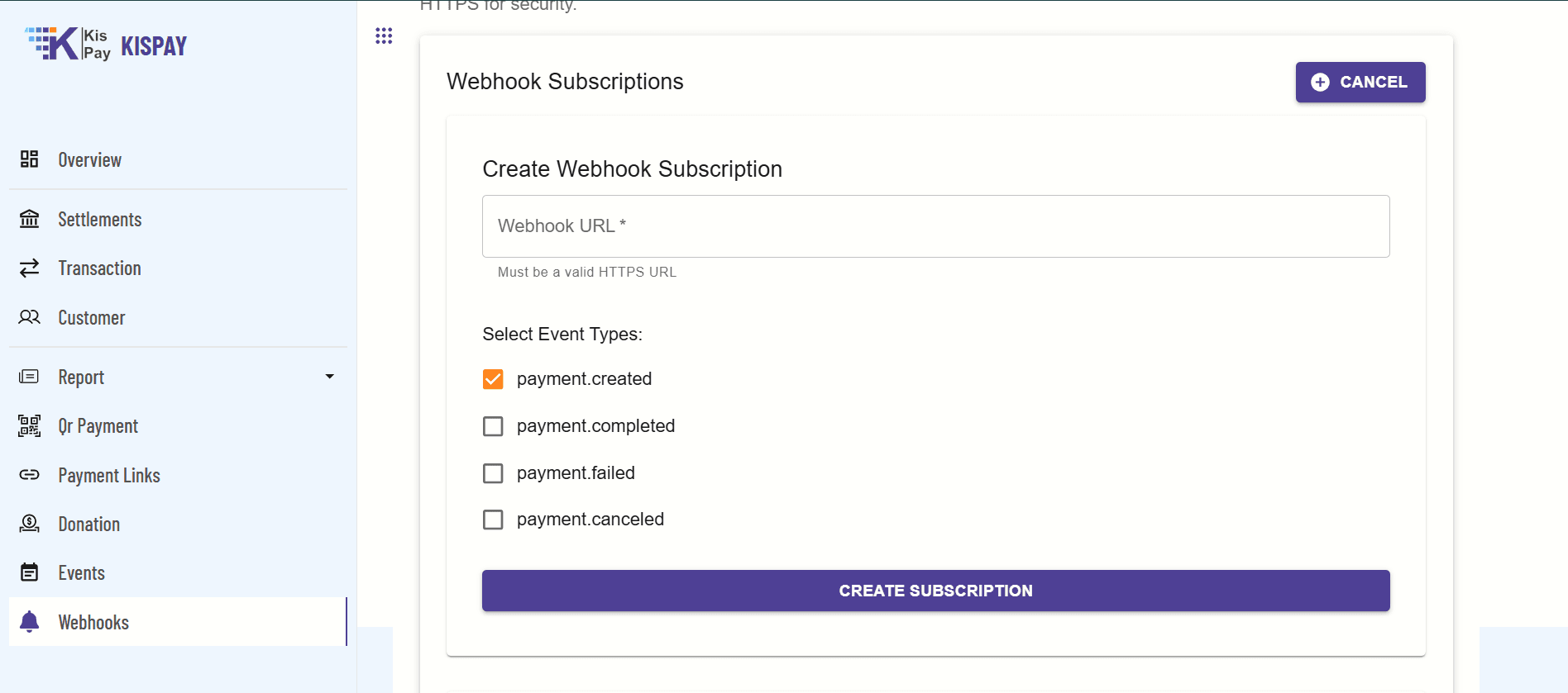 Create Webhook Subscription